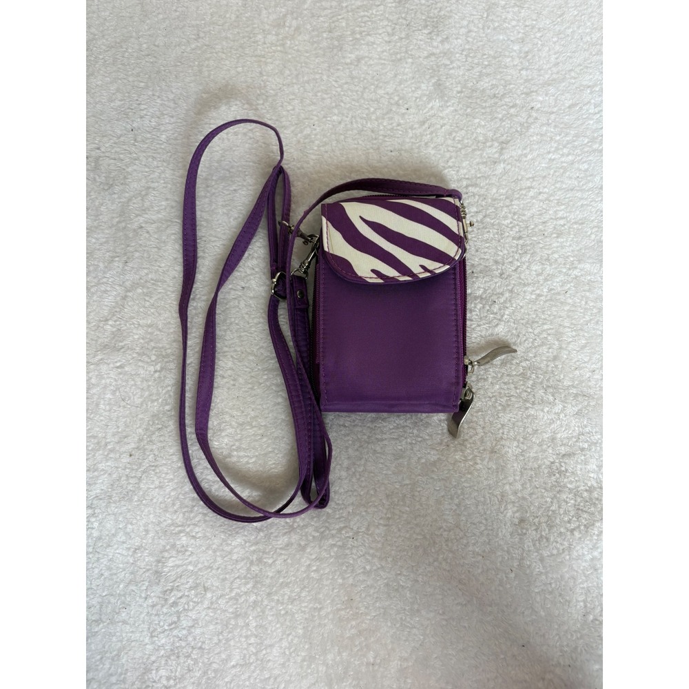 Purple Nylon Zebra Print Crossbody Cell Phone‎ Bag Belt Loop Wallet Purse